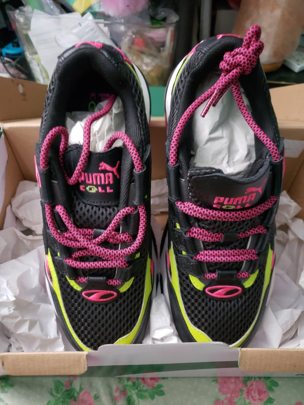 Puma Black Sneakers with Neon Yellow & Hot Pink Accents